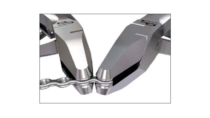 Variable Angle Locking Hand System Bending Pliers grasping plate  Bending Pliers facilitate additional contouring of the plates, if necessary.